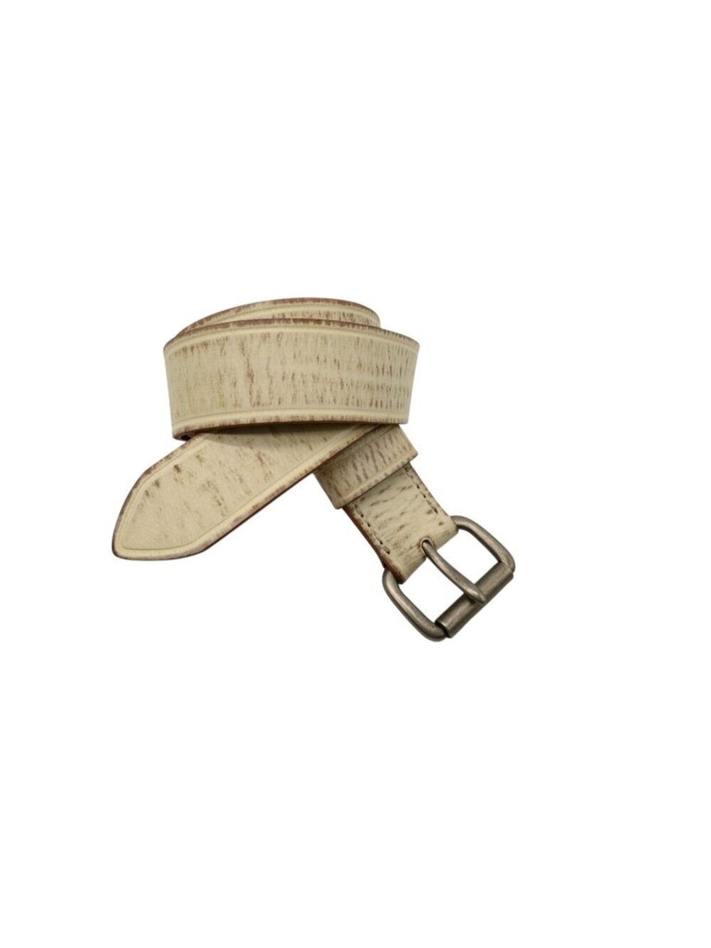 American Eagle Leather Belt Sz 34 Brown Creme Silver Tone Buckle Distressed